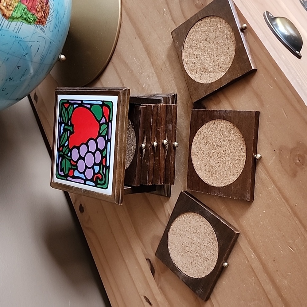Vintage wood and cork drink coasters